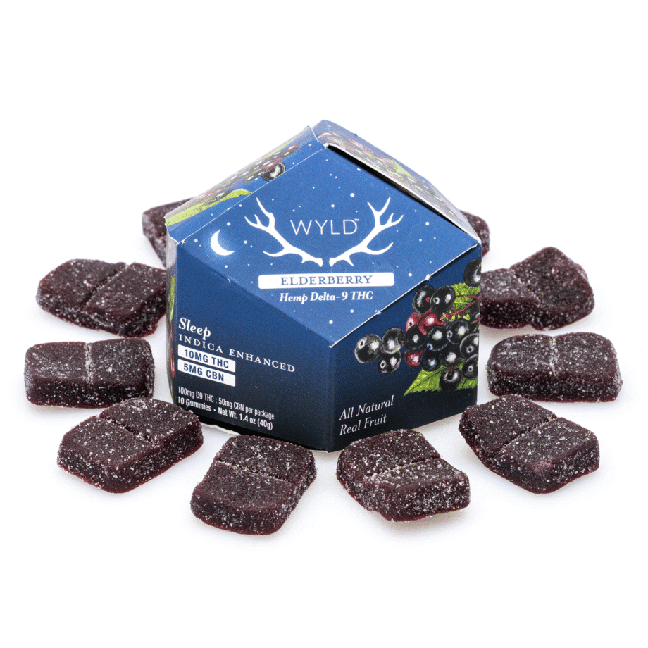 Wyld Delta 9 / CBN Sleep Gummies - Elderberry - 10 Count (100 mg Delta 9 THC + 50 mg CBN Total),